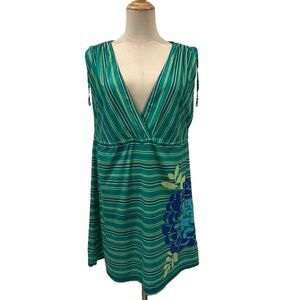 REI Swim Cover-Up Green Stripes Medium V-Neck Beach Summer Vacation